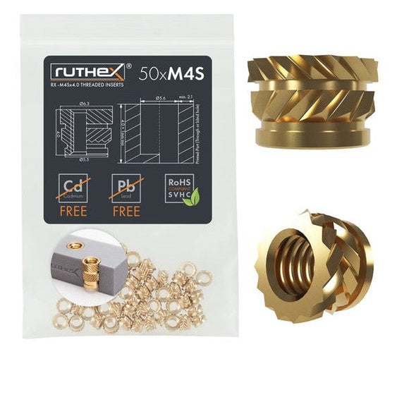 Ruthex M4 korte gevindindsatser – RX-M4Sx4.0 (50 stykker)