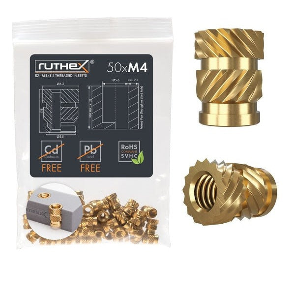 Ruthex Rx-M4x8.1 gevindindsats - 50 stykker