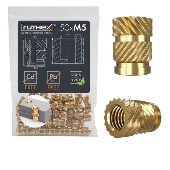 Ruthex M5 gevindindsatser RX-M5x9.5 – 50 stykker